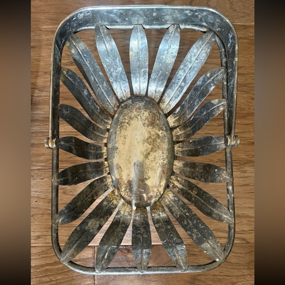 Metal Decorative Storage Basket in Distressed Black and Gold